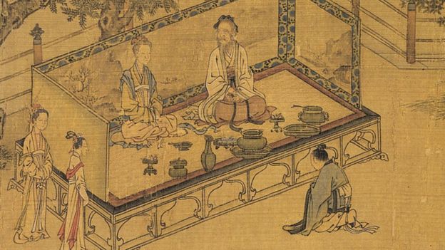 Detail from painting showing familial piety produced during the Chinese Song dynasty