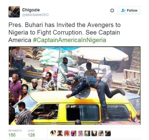 Captain America on a scene in Lagos, Nigeria