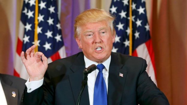 Republican US presidential candidate Donald Trump reacts to the results of Super Tuesday primary and caucus voting during a news conference in Palm Beach, Florida March 1, 2016.