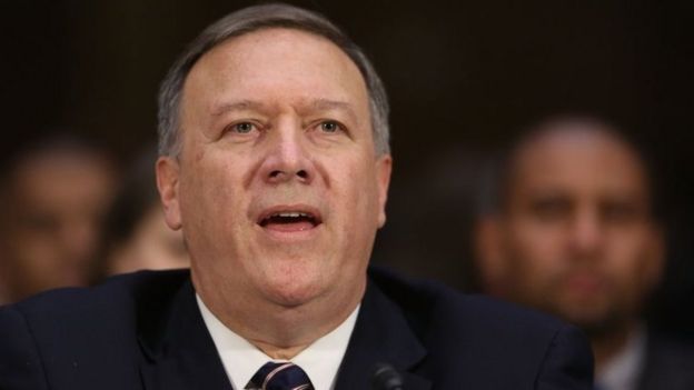 Mike Pompeo, Donald Trump's choice for Central Intelligence Agency director, appears in his confirmation hearing.