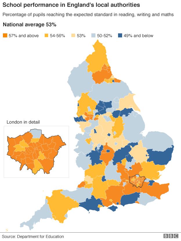 map showing school performance in England's local authorities