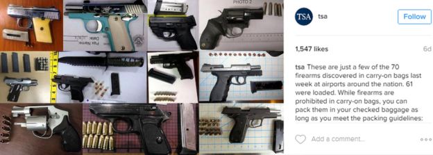 Pistolas confiscadas por la TSA