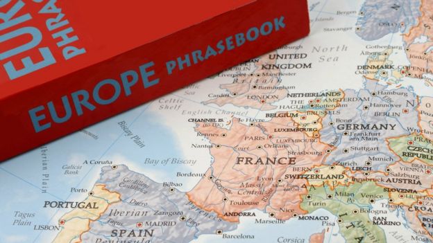 Phrase book on map of Europe