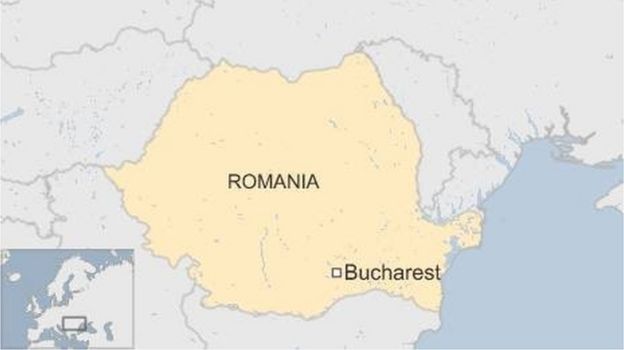 Map of Romania showing Bucharest - October 2015