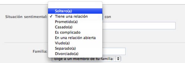 Situación sentimental en Facebook