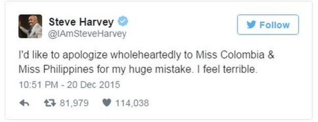 Steve Harvey apology tweet