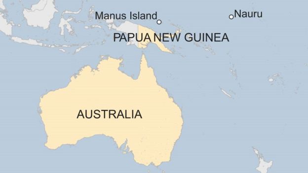Map shows Australian detentions centres on Manus Island and Nauru-nc