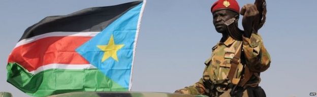 South Sudanese soldier on patrol in Bentiu - January 2014