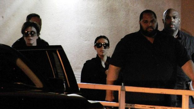 Kris Jenner and Kim Kardashian leaving the hospital in Nevada on 14 October 2015