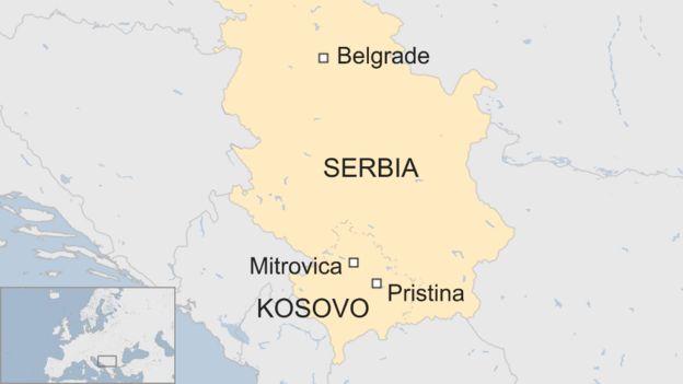 Map showing Serbia and Kosovo