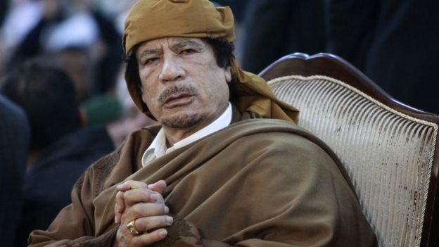 Muammar Gaddafi pictured in Tripoli in 2011