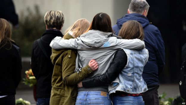 Students gather at a memorial in Haltern