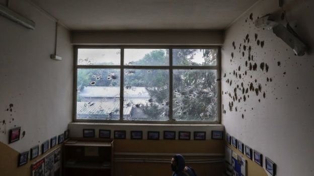 A view of bullet ridden window and walls of MSF (Doctors without Borders) hospital, after an attack in Kabul, Afghanistan