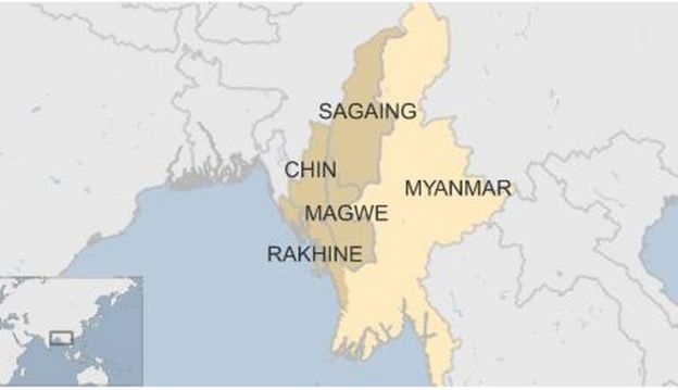Map of Myanmar flood-affected areas, August 2015
