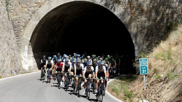 Vuelta cyclists between Mijas and Malaga, Spain (24 August 2015)