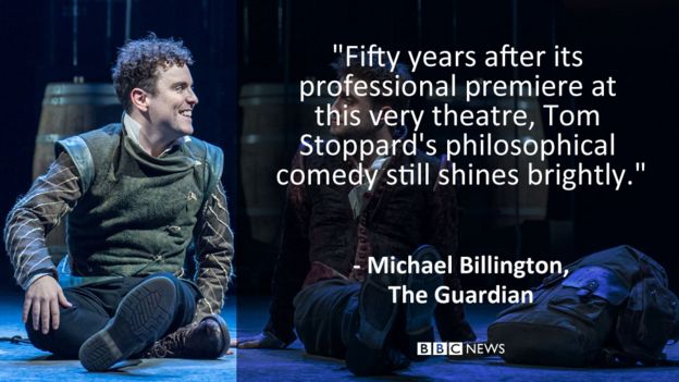 The Guardian's review: Fifty years after its professional premiere at this very theatre, Tom Stoppard's philosophical comedy still shines brightly.