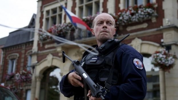 French policeman at St Etienne-du-Rouvray town hall