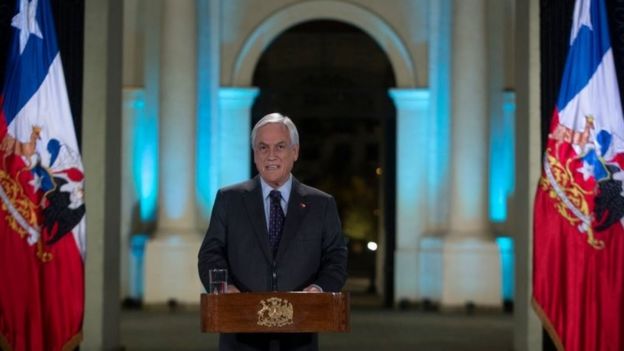 Chilean President Sebastian Pinera addresses the nation in Santiago, on November 17, 2019
