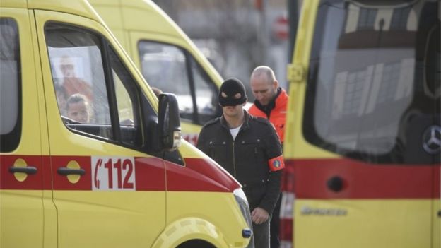 Ambulances at the scene of the shooting in Brussels. Photo: 15 March 2016