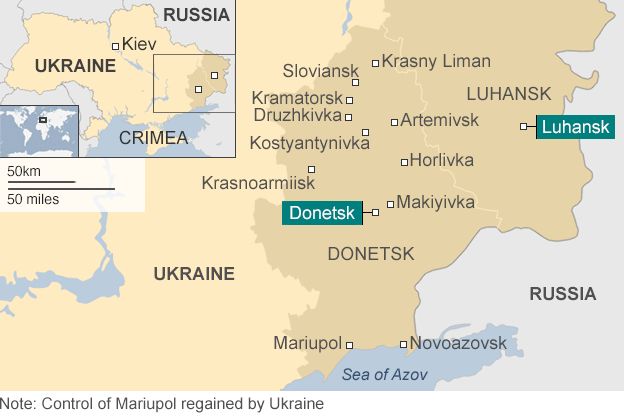 Map Ukraine Separatist Area Control July 2015 Map: showing Donetsk and Luhansk