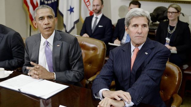 جان کری و اوباما در نشستی در کاخ سفید درباره توافق ایران بحث می کنند