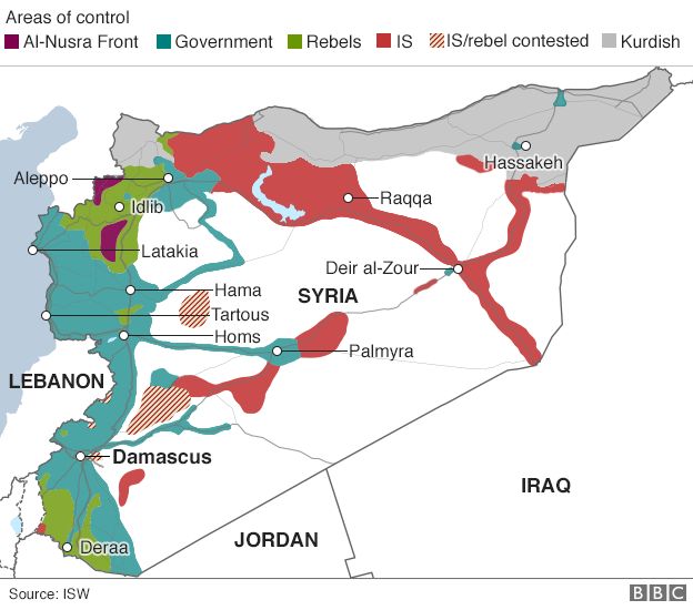 Siria áreas de mapa de control de