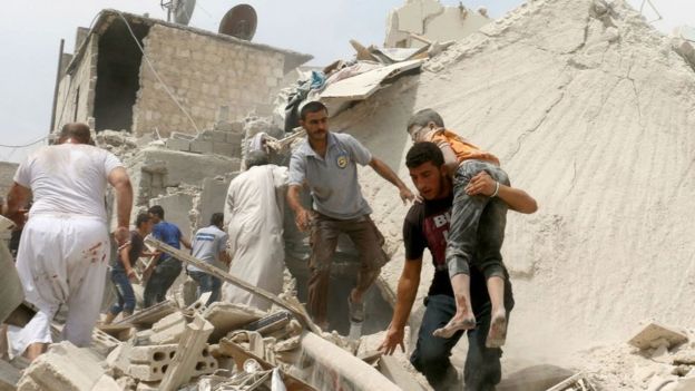 Wounded child following barrel bomb attack on Bab al-Nairab neighbourhood of northern Syrian city of Aleppo on August 25, 2016