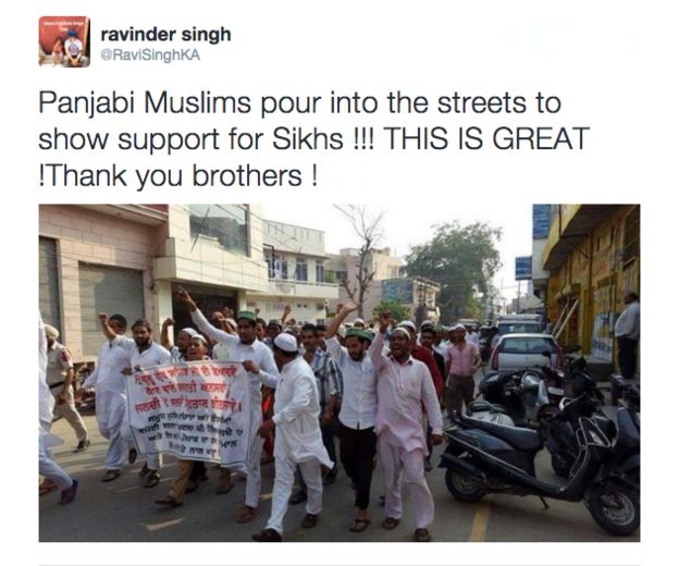 Sikhs have been posting pictures of the protests across India and rallying support online