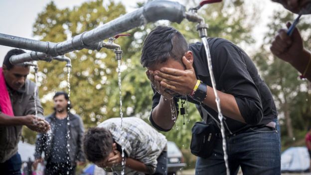 Migrants wash at reception centre in Beli Manastir, near the Croatian-Serbian border - 18 September