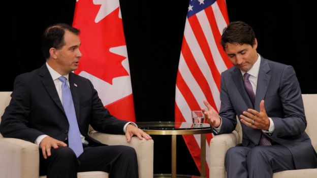 Justin Trudeau meets with Wisconsin Governor Scott Walker