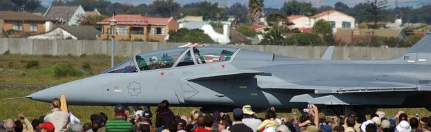 One of the Saab Gripen fighter jets, bought by the South African Airforce, as part of the country's controversial arms deal - Cape Town, South Africa, 2006
