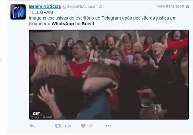 Twitter user @BelemNoticias tweets pic of jubilant crowd cheering and hugging: 