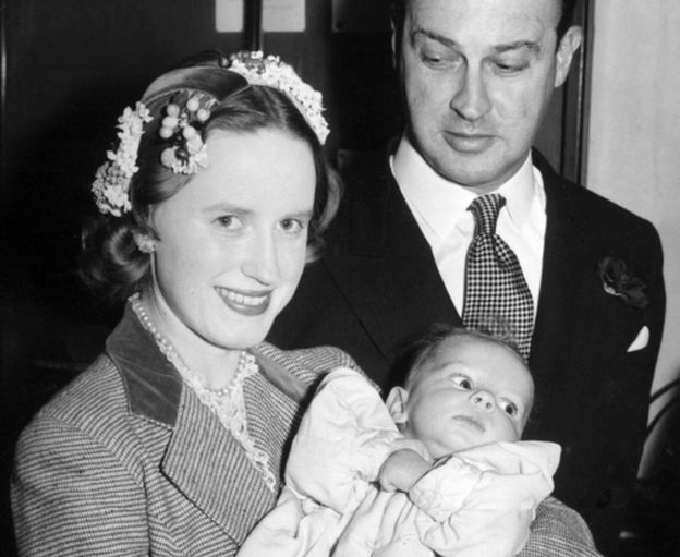 Gavin Welby and wife Jane Welby with baby boy Justin Welby at his christening in 1956
