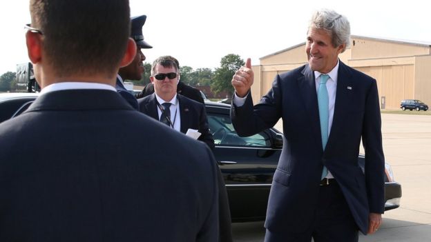 US Secretary of State John Kerry departs from Washington on his way to Geneva, Switzerland, September 8, 2016.