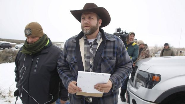 Ammon Bundy arrives to address the media at the Malheur National Wildlife Refuge near Burns, Oregon in this January 5, 2016 file photo.