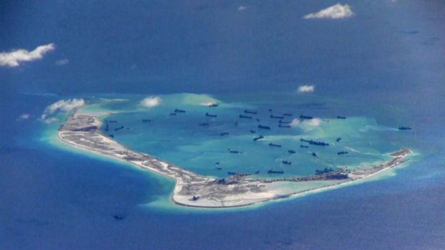 Mischief Reef, disputed Spratly Islands where Chinese dredging vessels were seen on May 21, 2016