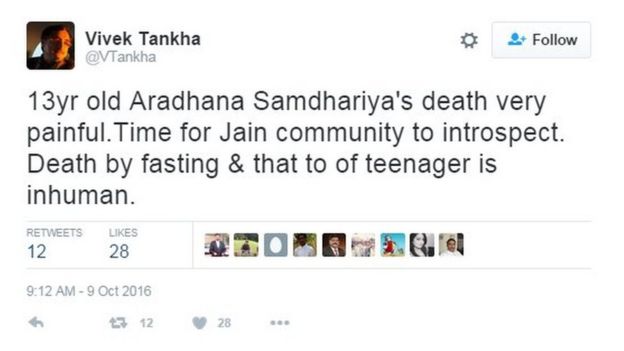 13yr old Aradhana Samdhariya's death very painful.Time for Jain community to introspect. Death by fasting & that to of teenager is inhuman.