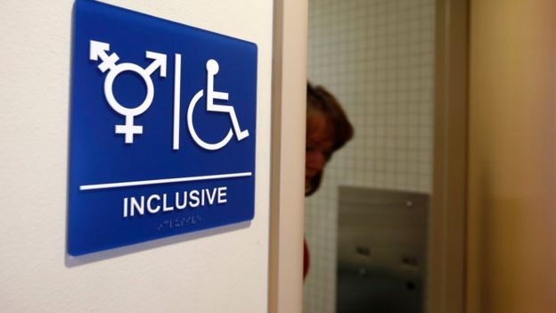 A gender-neutral bathroom is seen at the University of California, Irvine in Irvine, California
