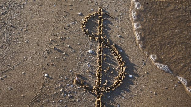 dollar symbol on beach