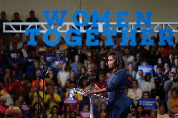 Michelle Obama, la primera dama de Estados Unidos, durante un discurso en Nueva Hampshire este jueves.