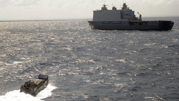 The EU Naval Force patrols off the coast of Mogadishu to thwart any potential pirate attacks in the region, 5 September 2013