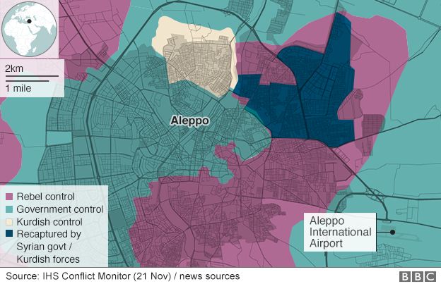 Map showing Aleppo areas of control (28 November)