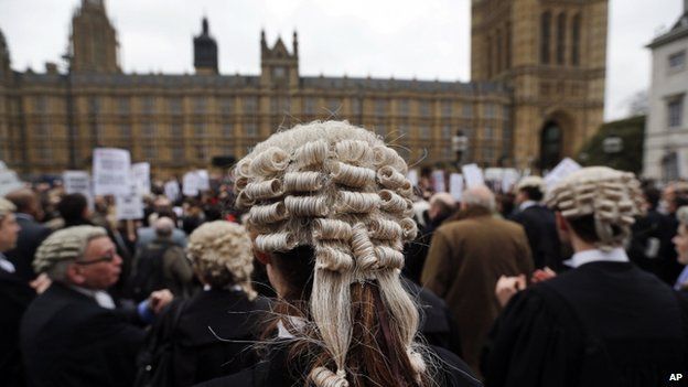 Barristers protesting against cuts to the legal aid budget