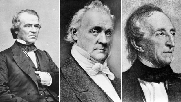 Andrew Johnson, James Buchanan y John Tyler