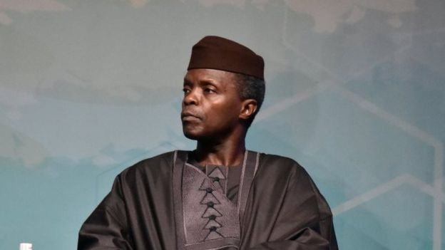 Nigeria Vice-President Yemi Osinbajo attend during the investiture ceremony for the new president of the African Development Bank (AfDB) Akinwumi Adesina, on September 1, 2015, in Abidjan.