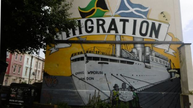 A mural in Bristol celebrating the Windrush migrations from the Caribbean in the 1960s
