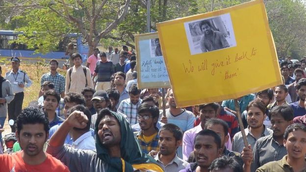 Students of Hyderabad Central University protesting over Rohith Vemula's death