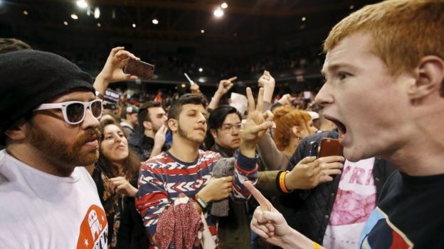 Trump supporters clashed with protesters throughout the auditorium