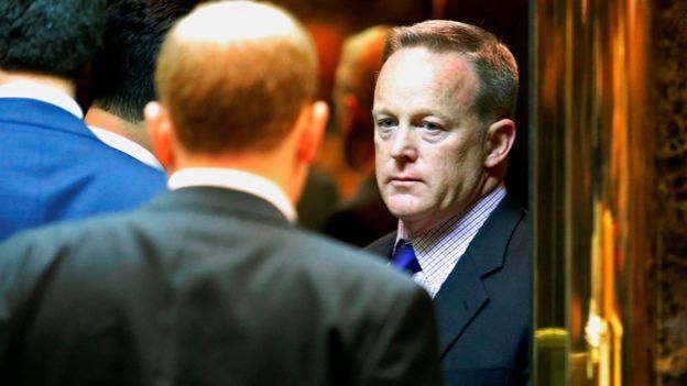 Republican National Committee (RNC) spokesman Sean Spicer arrives at Trump Tower in New York, U.S. November 16, 2016