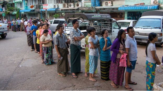 Voters in Kyi Myin Daing neighbourhood, Yangon, Myanmar - 8 November 2015